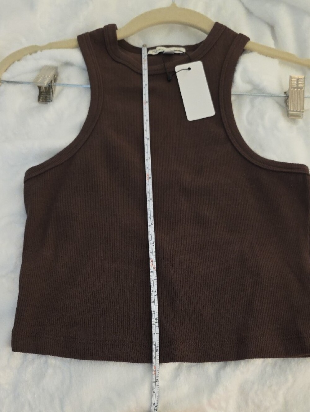 High-Neck Ribbed Crop Tank Top - Brown - Picture 10 of 11